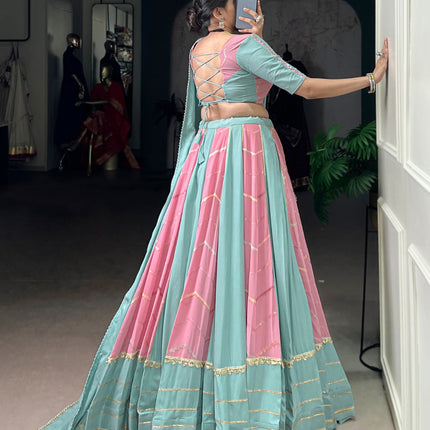 Lorenvalley Fashion Pure Rayon with Georgette Sequins and Thread Embroidery Work With Lace Touch Up Lehenga Choli with Dupatta