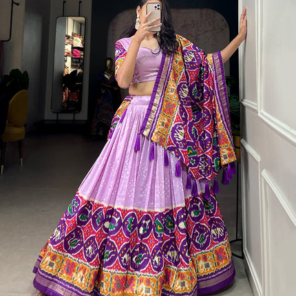 Lorenvalley Lavender Tussar Silk Patola Print With foil work Lehenga Choli with Dupatta