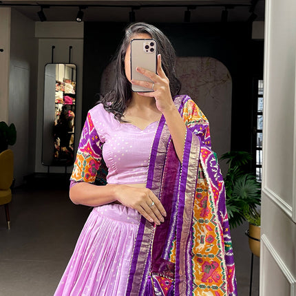 Lorenvalley Lavender Tussar Silk Patola Print With foil work Lehenga Choli with Dupatta