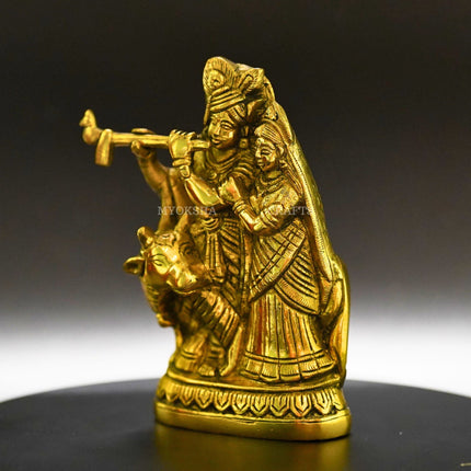 Radha Krishna with Cow Brass Idol - Symbol of Divine Love