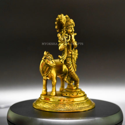 Gopala Krishna with Cow Brass Idol - Embrace Divine Abundance