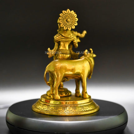Gopala Krishna with Cow Brass Idol - Embrace Divine Abundance