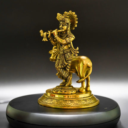 Gopala Krishna with Cow Brass Idol - Embrace Divine Abundance
