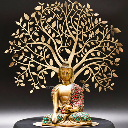 Brass Buddha Sitting Under the Tree