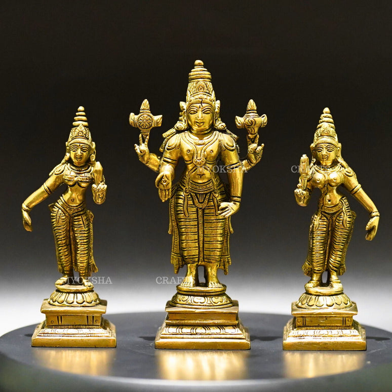 Brass Sri Devi and Bhudevi - Divine Goddesses of Harmony and Abundance