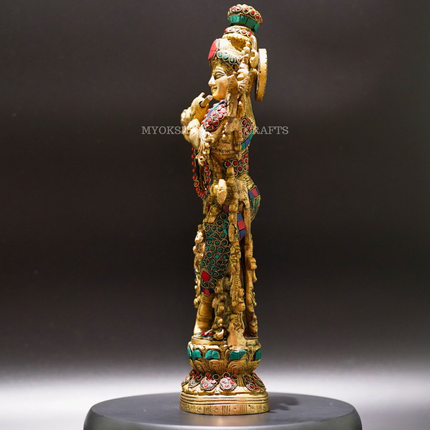Brass Standing Krishna Idol - Divine Presence of Love and Wisdom