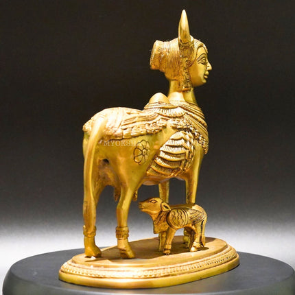 Brass Kamadhenu with Calf Idol - Divine Source of Fulfillment and Nourishment