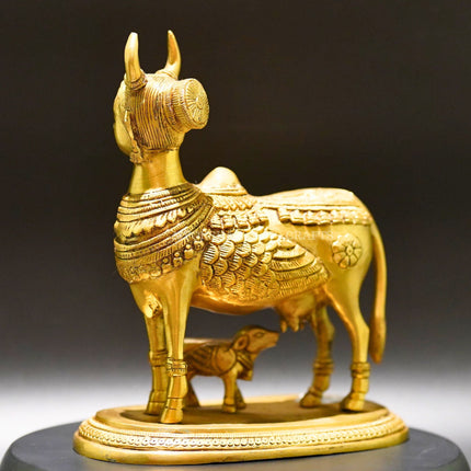 Brass Kamadhenu with Calf Idol - Divine Source of Fulfillment and Nourishment