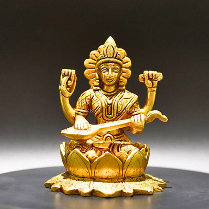 Brass Saraswati Idol - Embodiment of Knowledge and Artistic Inspiration"