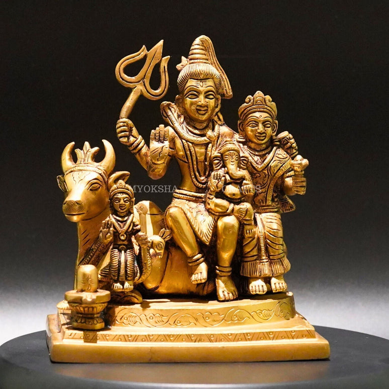 Brass Shiva Family Statue - Divine Harmony of Lord Shiva, Parvati, and Ganesha