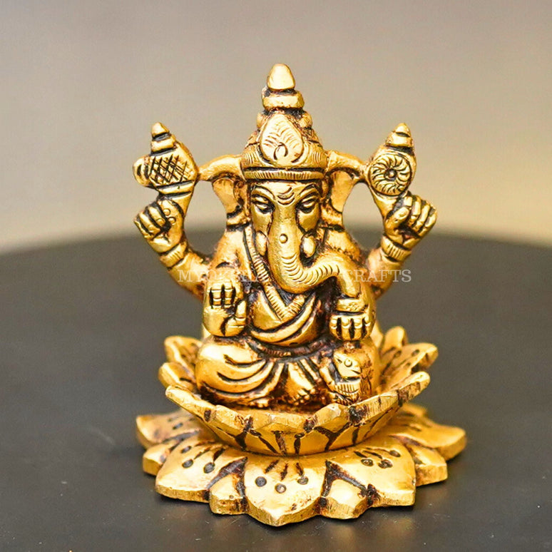 Brass Lotus Ganesha Idol