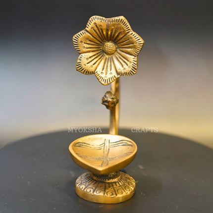 Brass Hibiscus Flower Diya with Leaf
