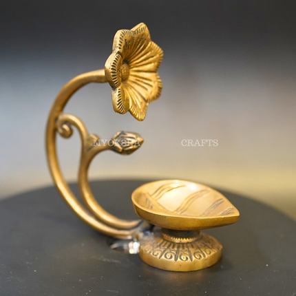 Brass Hibiscus Flower Diya with Leaf