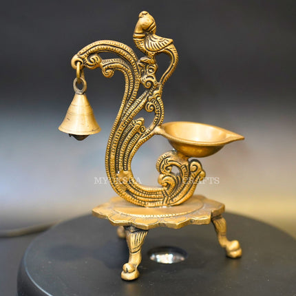 Brass Parrot with Bell Diya