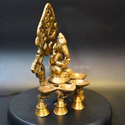 Brass Ganesha Wall Diya: Five Oil Wick