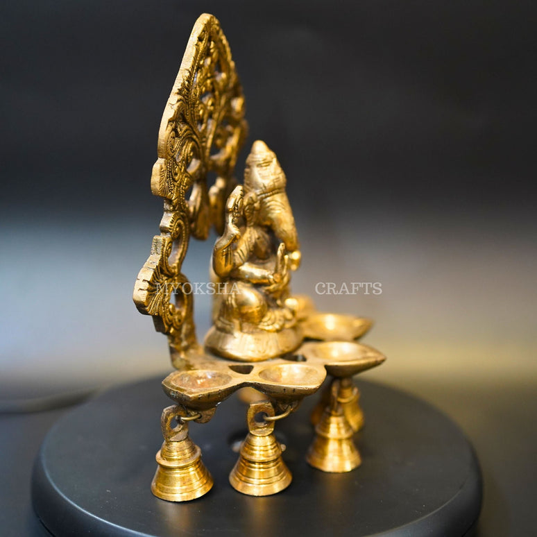 Brass Ganesha Wall Diya: Five Oil Wick
