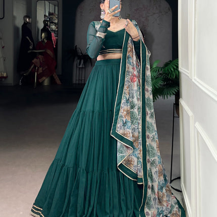 Lorenvalley Fashion Green Marble Lace Touch Up Lehenga Choli with Dupatta