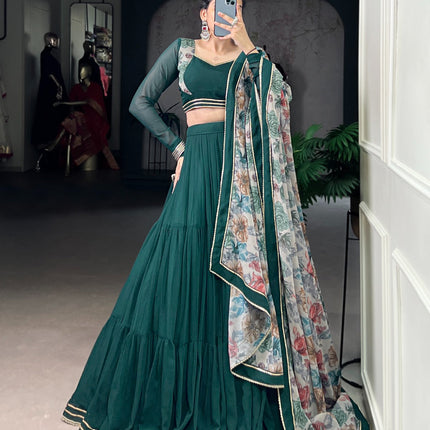Lorenvalley Fashion Green Marble Lace Touch Up Lehenga Choli with Dupatta