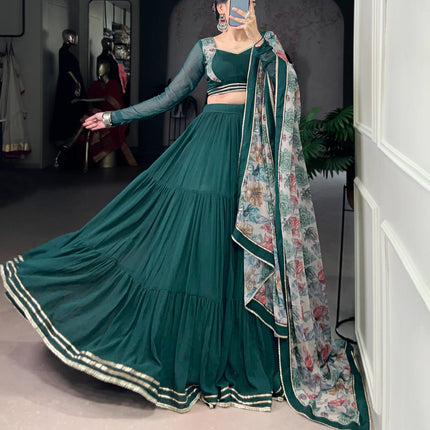 Lorenvalley Fashion Green Marble Lace Touch Up Lehenga Choli with Dupatta