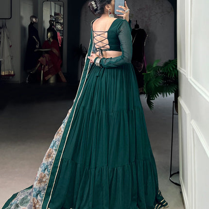 Lorenvalley Fashion Green Marble Lace Touch Up Lehenga Choli with Dupatta
