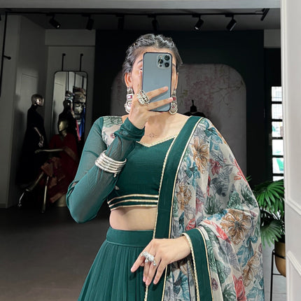 Lorenvalley Fashion Green Marble Lace Touch Up Lehenga Choli with Dupatta