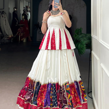 Lorenvalley Fashion White Pure Rayon Multi Patch Work With Lace Touch Up Lehenga Choli