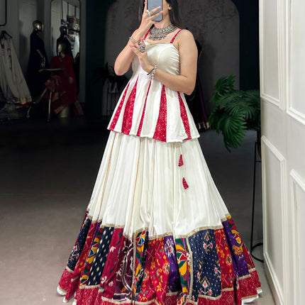 Lorenvalley Fashion White Pure Rayon Multi Patch Work With Lace Touch Up Lehenga Choli
