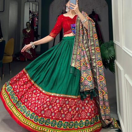 Lorenvalley Green Dola Silk Printed With Foil Work And Original Mirror Gamthi Lace Touch Up Lehenga Choli with Dupatta