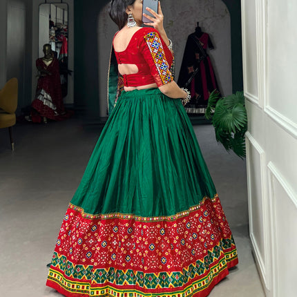 Lorenvalley Green Dola Silk Printed With Foil Work And Original Mirror Gamthi Lace Touch Up Lehenga Choli with Dupatta