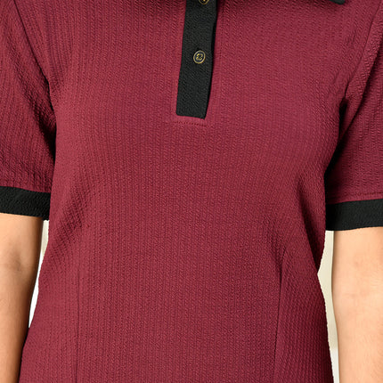 Myshka Kids Girls Self Design Maroon Dress