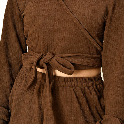 Myshka Girls Brown Solid Polyester Top With Trouser