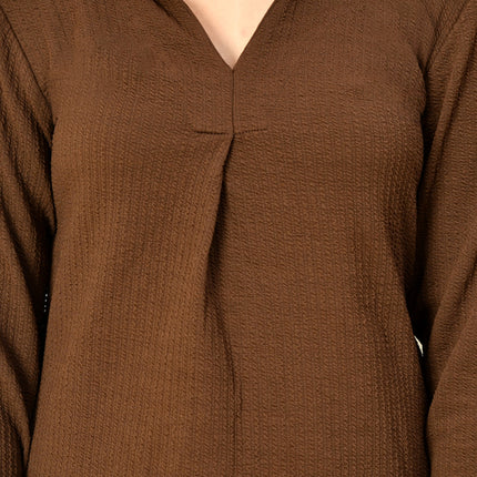 Myshka Girls Brown Solid Polyester Top With Trouser