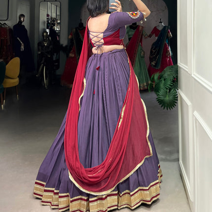 Lorenvalley Mauve Pure Rayon Embossed Design With Sequins Lace Border Lehenga Choli with Dupatta