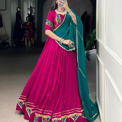 Lorenvalley Fashion Pink Pure Rayon Gamthi Work With Embossed Design And Lace Touch Up Lehenga Choli with Dupatta