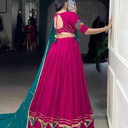 Lorenvalley Fashion Pink Pure Rayon Gamthi Work With Embossed Design And Lace Touch Up Lehenga Choli with Dupatta
