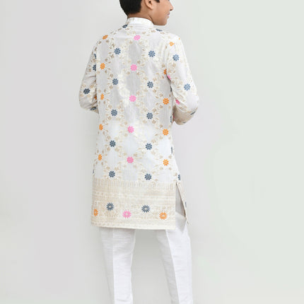 Joban Fashion Silk Off White Kurta With Straight Fit Pant