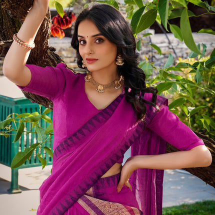 Lorenvalley Magenta Pure Chanderi Plain With Zari Weaving Work Border Lehenga Choli with Dupatta