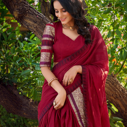 Lorenvalley Maroon Pure Chanderi Plain With Zari Weaving Work Border Lehenga Choli with Dupatta