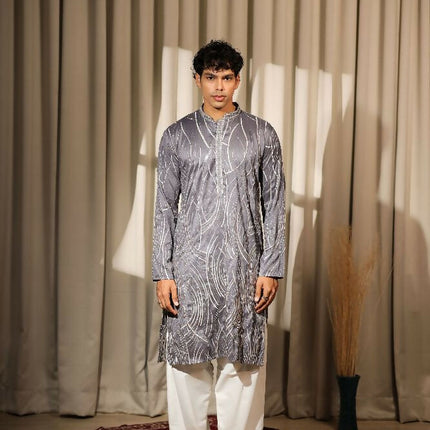 Bluish Grey Viscose Designer Embroidery Work Kurta Set - Mahotsav