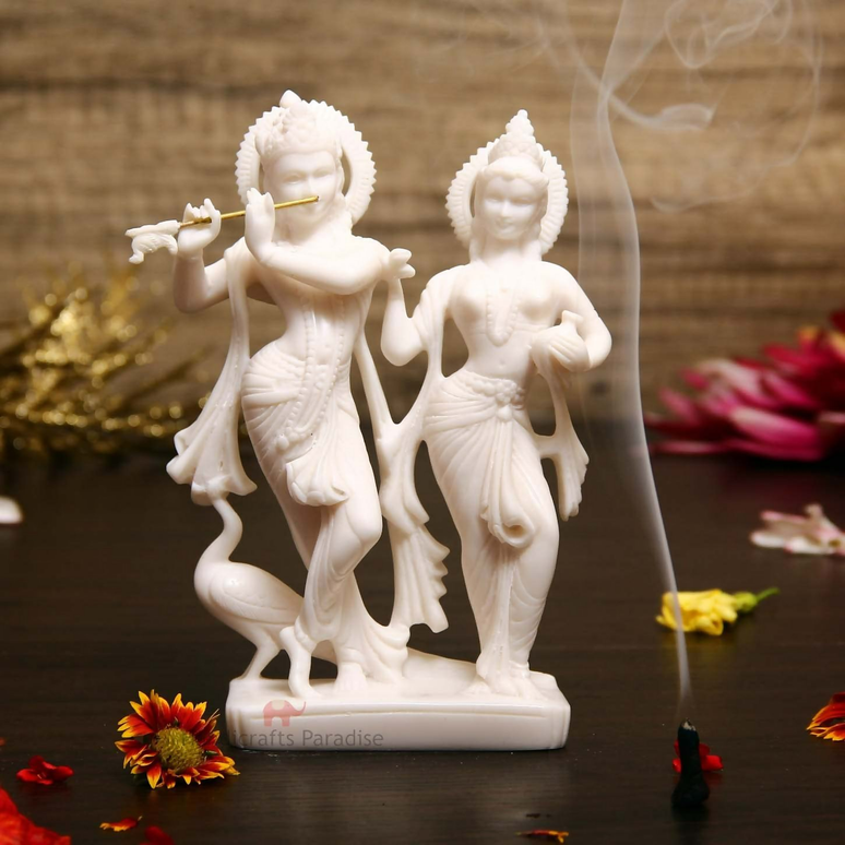 Handicrafts Paradise Marble Carved in Radha Krishan Figurine