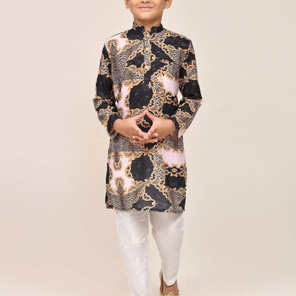 Joban Fashion Cotton Silk Black Kurta With Straight Fit Pant