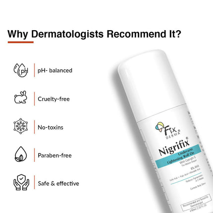 Fixderma Nigrifix Underarm Lightening Roll on with 6% AHA, Lactic Acid & 1% Mandelic Acid, Brightens Skin & Exfoliates Underarm