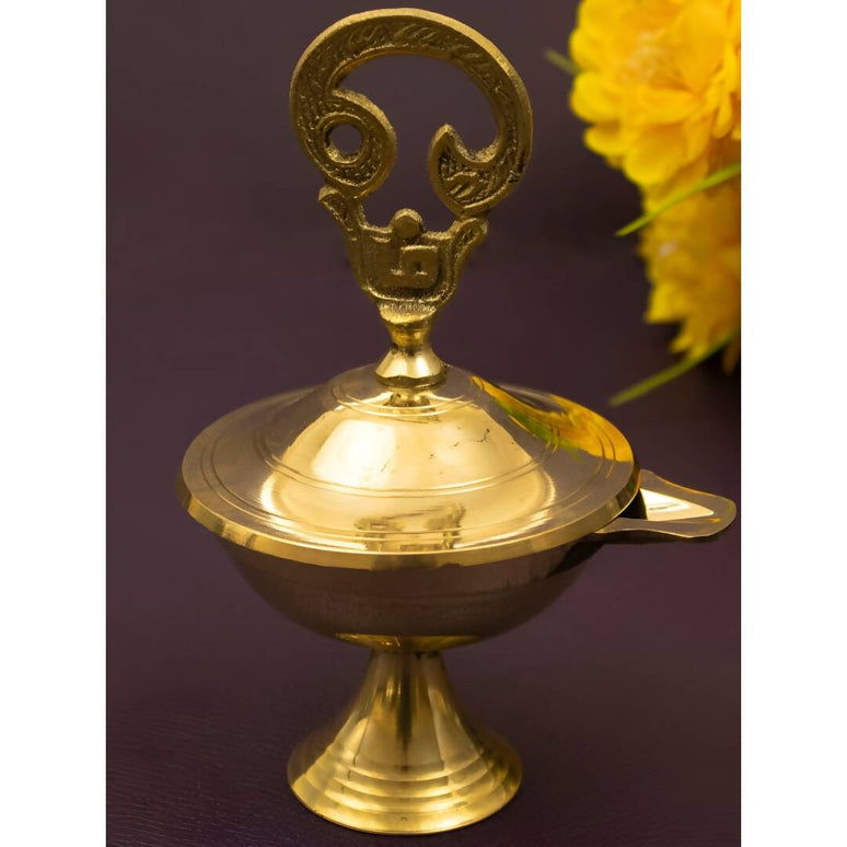 Spillbox Gold-Toned Brass Om Closed Diya Pooja Essential