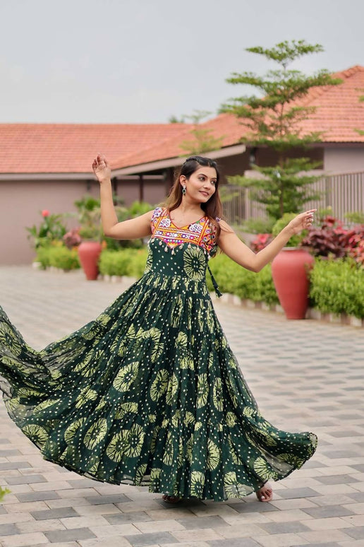 Aastha Fashion Green Faux Georgette Navratri Designer Gown Collection