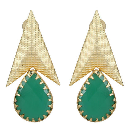 Joban Fashion Women Green Stone Matte Gold Earrings