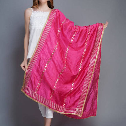 Shehnaai Magenta Artsilk Dupatta With Sarwoski And Gota Aari Embroidery