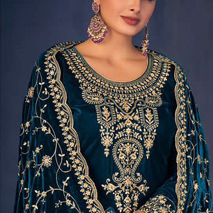 Lorenvalley Fashion Women Rama Velvet Embroidered Salwar Suit Material