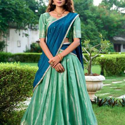 Lorenvalley Pista Kanchipuram Zari Weaving Work Lehenga Choli with Dupatta