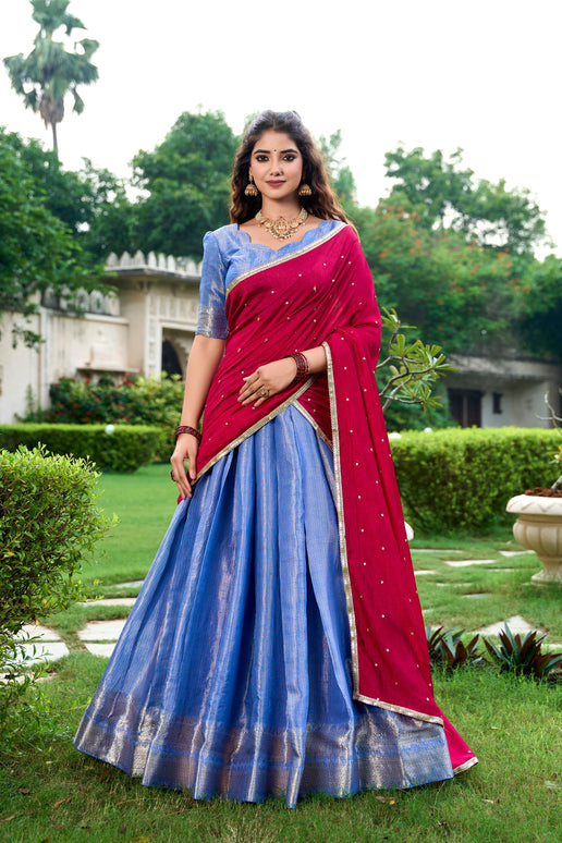 Lorenvalley Royal Blue Kanchipuram Zari Weaving Work Lehenga Choli with Dupatta