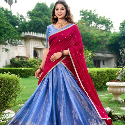Lorenvalley Royal Blue Kanchipuram Zari Weaving Work Lehenga Choli with Dupatta